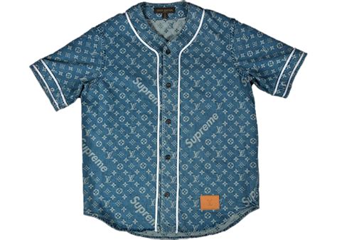 supreme x louis vuitton jacquard denim baseball jersey blue|Louis Vuitton jacquard denim.